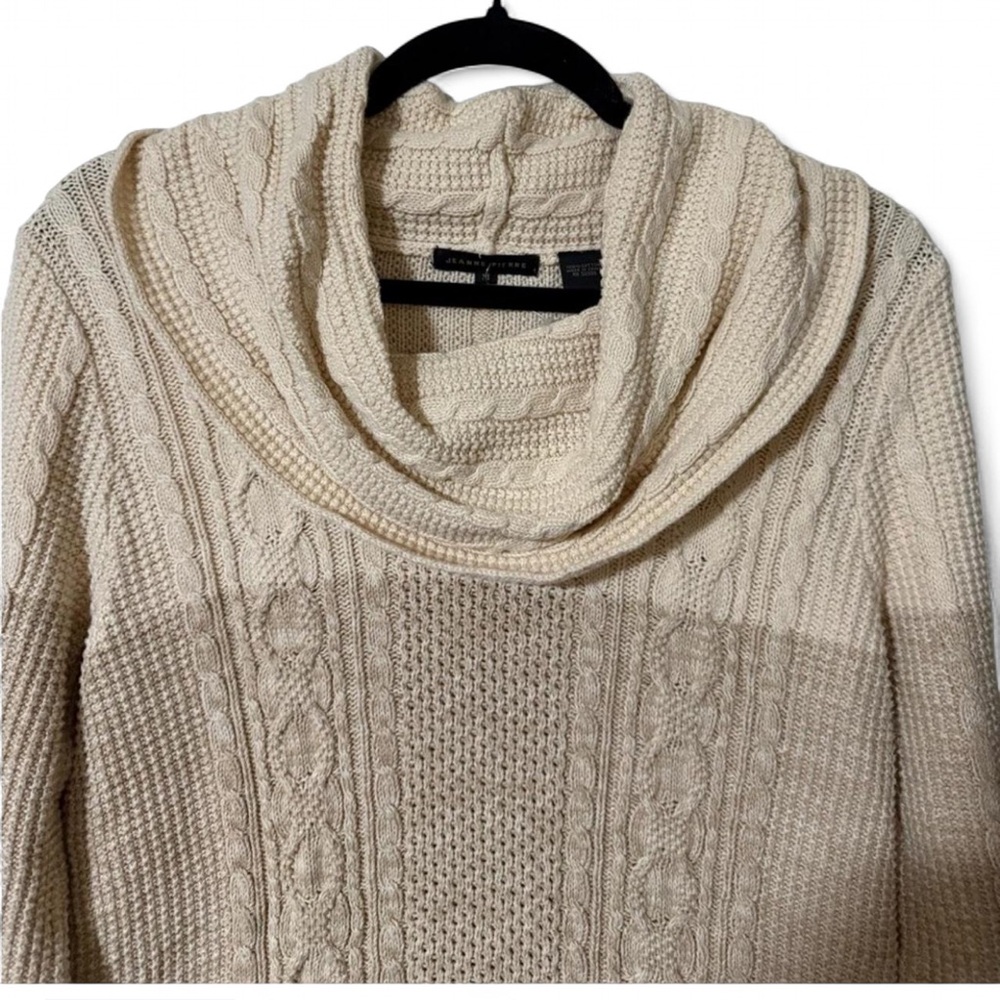 **SOLD** Jeanne Pierre Neutral Color Block Cowl Neck Tunic Sweater - Medium - Picture 4 of 8